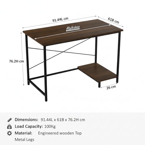 Image of RIZIK Store Folding Study Table | 36 inchx24 inch Computer Desk with Laminated Top & Metal Frame | Home Office, Bedroom, Study & Kids Room Warranty Protected (Wallnut Brown)