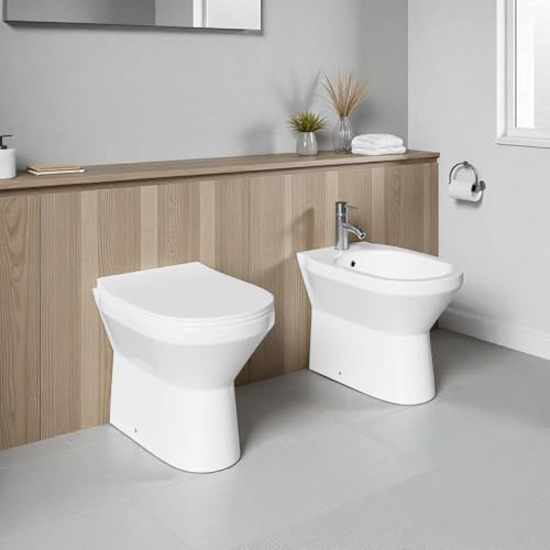 Yellowshop - CADDY Set coppia sanitari vaso rimless e bidet a terra con coprivaso soft-close