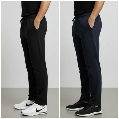 Image of Khakey Men's Black Regular Fit Cotton Plus Size Track Pant|Regular Fit Track Pants|Cotton Trackpant for Men|Solid Trackpants Men Combo