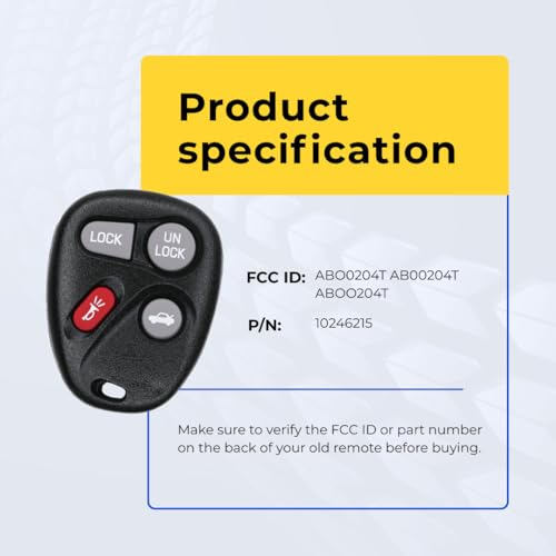 Image of Car Key Fob Keyless Entry Remote Compatible with 1998 Intrigue FCC ABO0204T AB00204T ABOO204T Part Number 10246215