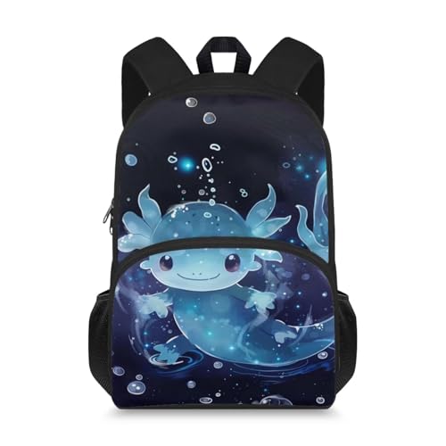 Axolotl School Backpack for Girls 7 8 Kawaii Kids School Bag 15 Inch Bookbag Backpacks with Water Botle Holder for Primary Middle School Back to School