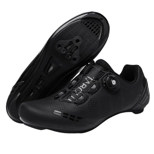 Hixingo Chaussures de Cyclisme pour Hommes Femmes Chaussures D'équitation sur Route et Montagne, Unisexe SPD/SPD-SL Respirantes Semelle Dure Chaussures de Vélo, Noir, 43 EU