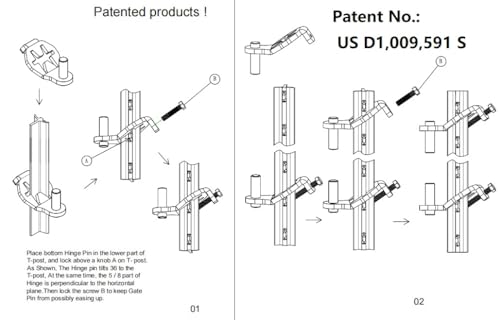 Image of T-Post Gate Hinge Pins - Heavy Duty Gate Hanger, Hang a gate from a Metal T Post, Steel Gate Hinges Target Hanger for Farm Gate, Garden & Backyard Gate, Easy to Install. (Patent)