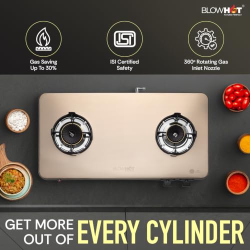 Image of BLOWHOT Crystal 2B Gas Stove | Stainless Steel Top | Push Button Auto Ignition Gas Stove Powered by Battery | Warranty - 2 Year on Product | 5 Years on Burner and Gas Valves