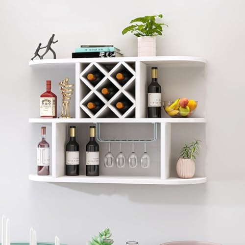 Casier à vin mural en bois blanc étagère de rangement 80x65cm