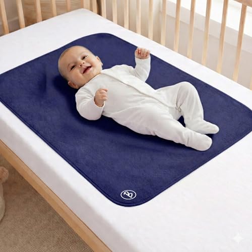 Image of Btag Baby Waterproof, Super Soft Fast Drying Mattress Protector | Extra Absorbent, Anti-Itching Sheet for New Born,Toddler (Size 50x70 cm, Pack of 1, Royal Blue)