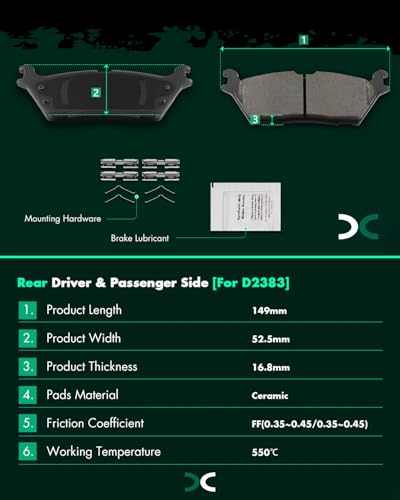 Image of SCITOO D2382 D2383 Front & Rear Ceramic Brake Pads Sets w /Hardware Replacement For Ford For Bronco 22-24,For Ford For Expedition 22-24,For Ford For F-150 21-24,For Lincoln For Navigator 22-24