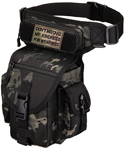 BlesMaller Sac de Jambe Tactique Homme Sac de Cuisse Molle Sac de Multifontion pour Randonnée Camping Moto Cyclisme Pêche Chasse,Camouflage Noir Cover