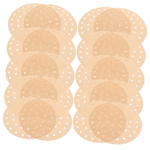 BAZEITFLOW 200枚 エアフライヤー用紙 使い捨て食品グレード耐油ペーパー 丸型 蒸し器 オーブン対応 ノンフライヤー調理ライナー 肉 ピザ ケーキ