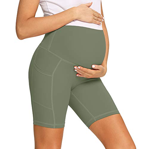 Amposh Women's Maternity Biker Shorts Buttery Soft Yoga Shorts Workout Athletic Running Short Leggings - 8 Inches(Grey Sage, M) #TOP1