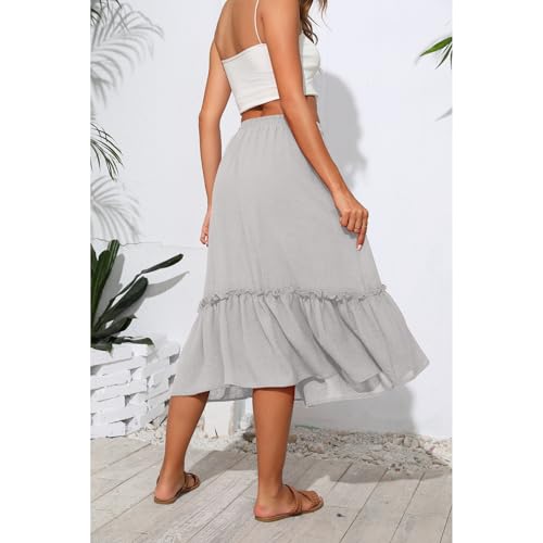 Image of Witsmile Women's Skirts - Elastic Waist Pleated A-Line Midi Skirt Dress with Pockets for Women Dressy Casual(Light Gray,L)