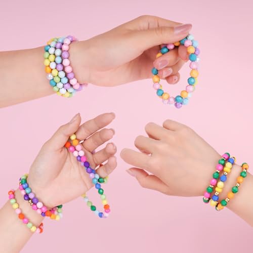 Image of 2600+pcs Faceted Beads Kit 18 Color Rainbow Opaque Plastic Beads Multicolor Loose Spacer Pony Beads Bulk Elastic String for Bracelets Necklaces Key Chains DIY Craft Jewelry Making