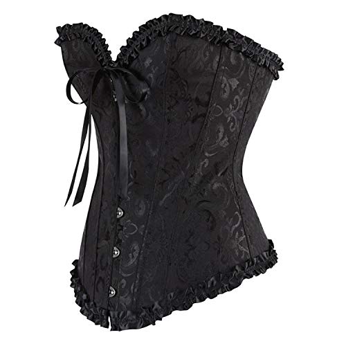 EVAbaby Sexy Floral Boned Corset Top Overbust Body Shaper Steel Hook Bustier for Women Black X Large
