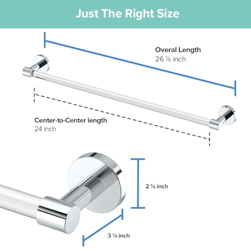 Image of Gatco 5710 Clarion Towel Bar | 24 inch L Bathroom Towel Rack, Wall Mount Bathroom Towel Holder | Crystal-Clear Acrylic & Chrome Finish