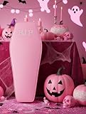 Liliful Halloween Cemetery Pop up Coffin with Lid, 60 Inch Collapsible Scary Fake Fabric Coffin Prop Life Size, for Graveyard, Halloween Decoration, Lawn, Party (Pink,Lifelike)