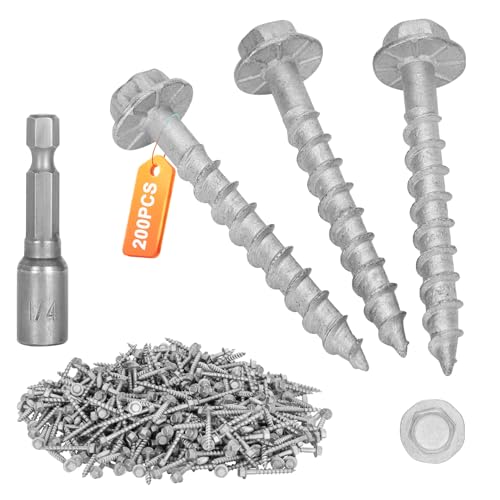 Image of Mech.Galv.#9 x 1-1 /2 inch Joist Hanger Screws-200 Qty,9112R200 Hurricane Screws | 1 /4 inch Hex Socket Wood Screw,0.370 inch-Dia Deck Screw, Joist Hanger Connector Screws Replace 10D Nails-1500 Hours Salt Spray Test