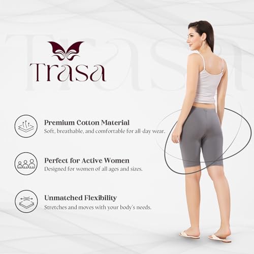 Image of TRASA Women's Cotton Fashion Biker Workout Cycling Shorts, Avialable Sizes: S,M,L,XL,2XL,3XL