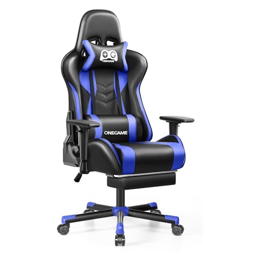 OneGame Gaming Stuhl mit Fußstütze, großer hoher Computerstuhl, 3D Armlehnen PC Bürostuhl, ergonomischer Videospielstuhl PU-Leder, für Gaming Büro 150KG-200KG, Blau OneGame Gaming Stuhl mit Fußstütze, großer hoher Computerstuhl, 3D Armlehnen PC Bürostuhl, ergonomischer Videospielstuhl PU-Leder, für Gaming Büro 150KG-200KG, Blau