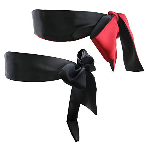 BIYM 2 Pièces 2 Couleurs Sexy Unisexe Bandeau Couvre de Ruban Costume de Sommeil Lunettes de Soleil Yeux Satin Cravate Réversible 1,5 Mètres pour Créer Environnement Doux