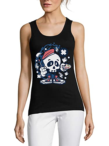 T-shirt débardeur tête de mort coton noir femme vêtement gothique chic