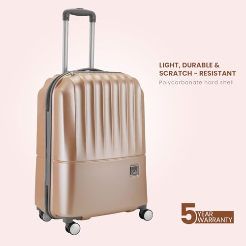 Image of Genie by Safari Palm 55 Cm Cabin Trolley Bag Hard Case Carry-on Polycarbonate 8 Wheels 360 Degree Wheeling Luggage, Suitcase for Travel, Trolley Bags for Travel, Gold