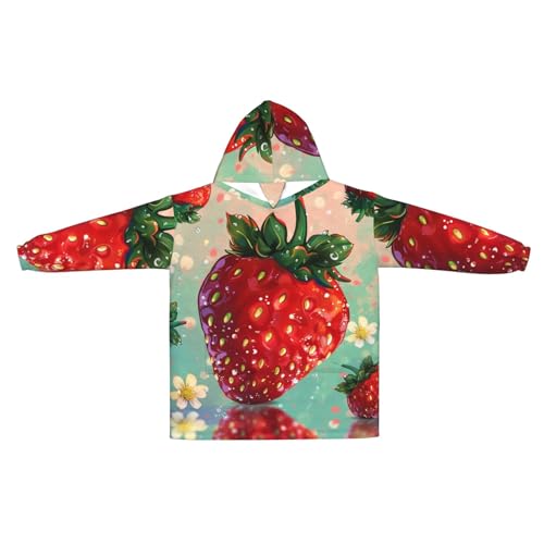 Couverture d'hiver chaude en flanelle premium imprimée fraise avec manches intégrées
