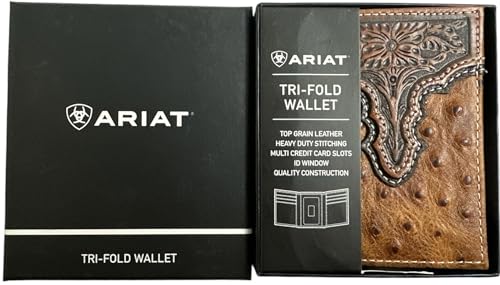 Custom Cowboy Skull ARIAT Tooled Ostrich Trifold Wallet4