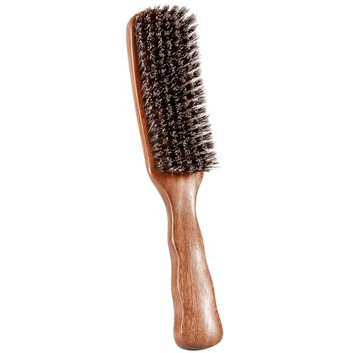 Wild Boar Bristle Hair Brush for Women Men - Slick Back Hair Brush - Soft Boar Bristles for Thin & Fine Hair, Natural Sapele Wooden Handle Hairbrush