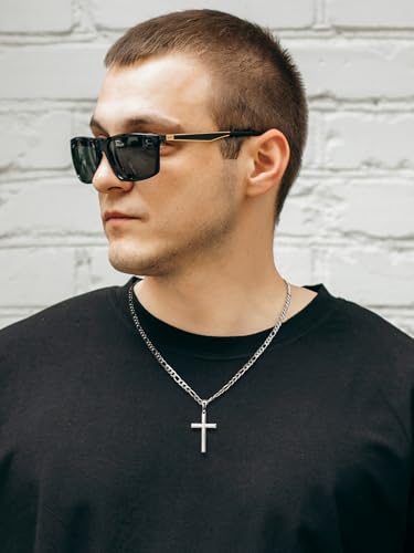 Image of SWEETV 18K Gold Cross Necklace for Men, 925 Sterling Silver Cross Pendant