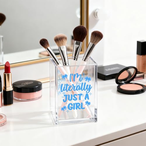 Image of I'm Literally Just A Girl Cosmetic Organizer Pen Holder, Funny Bow Vanity Accessories for Girls Daughter, Desk Accessories Makeup Brushes Holder for Friend Sister, Back To School Gifts Organizer