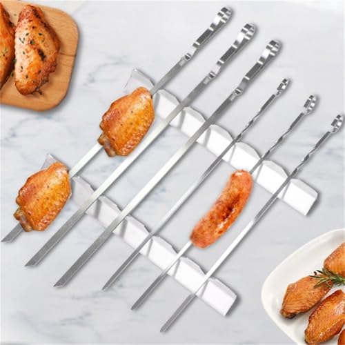 2 soportes para brochetas de barbacoa de acero inoxidable, versátil para 6 9 pinchos, soporte para parrilla de barbacoa, giro sin esfuerzo, di adiós a los kebab a la parrilla desigualmente (9 ranuras)
