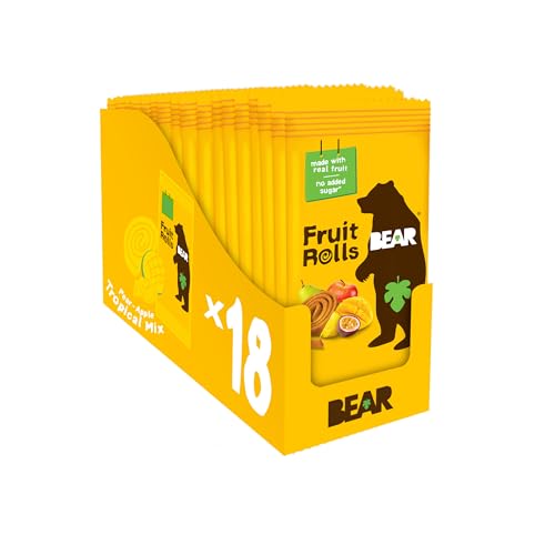 Image of BEAR Real Fruit Snack Rolls - Gluten Free, Vegan, and Non-GMO - Tropical - 36 Rolls, Healthy School And Lunch Snacks For Kids And Adults, 0.7 Ounce (Pack of 18)