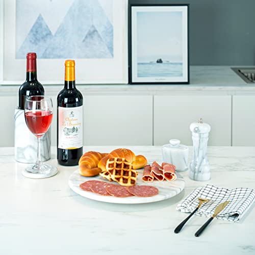 Creative Home Natural Marble Lazy Susan Turntable Rotating Serving Plate Organizer, 12" Diam, White (Patterns May Vary) #TOP4