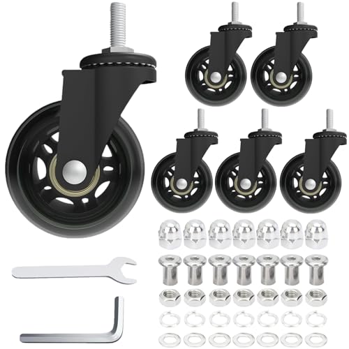 AVGGO Creeper Caster Wheels Set of 6, Roller Blade Rubber Heavy-Duty 2.5 Inch Castor Replacement, 360 Degree No Noise Wheel for Mechanic Stool, Rolling Creeper Garage Seat