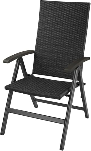 tectake® Poltrona da Giardino in Poly Rattan, Regolabile, Pieghevole, Resistente alle Intemperie,...