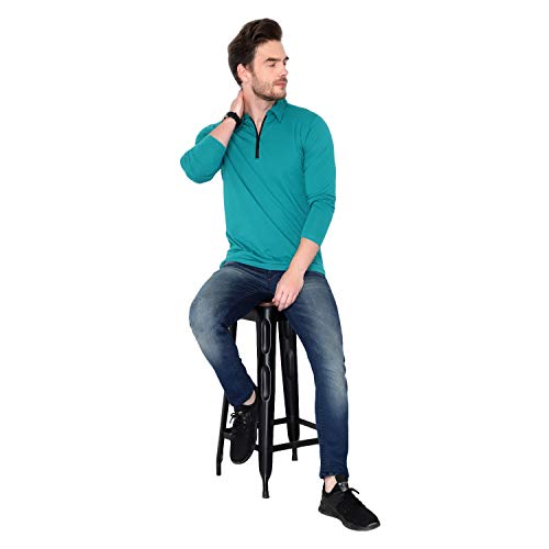 Image of Men's Cotton Blend Full Sleeve Zip Neck Polo T-Shirt (Pack of 1)