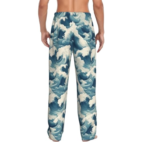 Blue Waves A Print Mens Pajama Pants with Pockets, Lounge Sleep Pants Sleepwear Long Pj Bottoms3