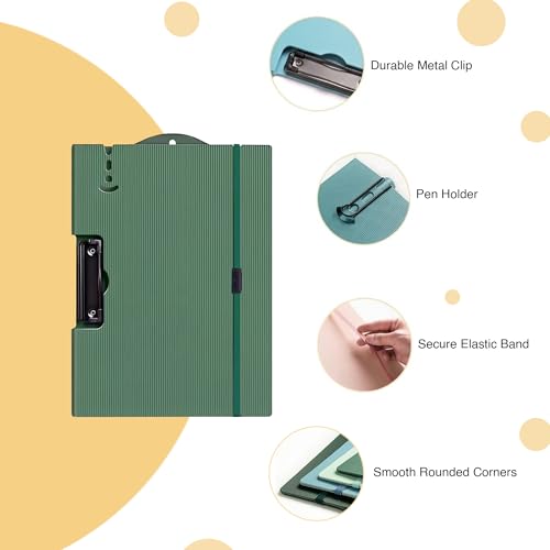 Image of oddpod Horizontal A4 Plastic Clipboard with Elastic Strap /Multi-Function Document Paper Storage File Folder with Outer Cover for Students & Professionals - Patina Green