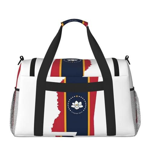 Mississippi State Flag Map print Travel Duffle Bag Gym Bag for Women,Puffer Tote Bag,Weekender Overnight Bag Organizer2