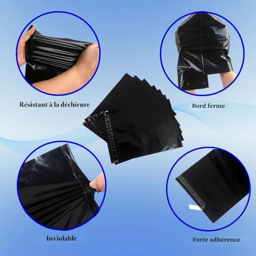 HVDHYY 50pcs Enveloppe Plastique Expedition Noir Sac D'expédition Emballage Colis Vetement 40cmX50cm Conditionnements Plastique Polystyrène Pochettes Envoie Colis Vinted Étanches/Autoadhésifs – vue 4