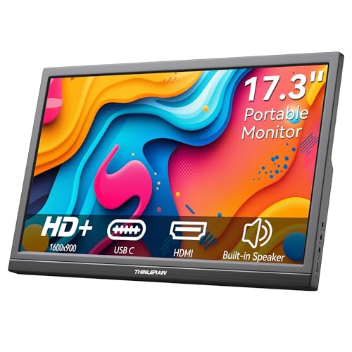 Image of Thinlerian 17.3 Inch Portable Monitor 1600x900 HD Resolution with USB-C HDMI Dual Speakers, External Display Second Screen for Laptop PC Phone, Travel, Office