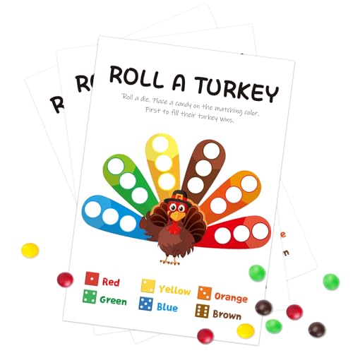 WEEPA 25 Pcs Roll a Turkey Thanksgiving Dice Game Fall Party Favor Cards