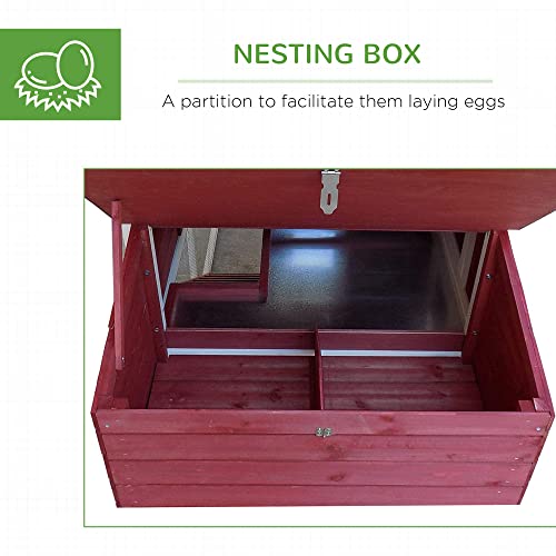 Pawhut 63" Wooden Chicken Coop Hen House Poultry Cage For Outdoor Backyard With Raised Garden Bed, Run Area, Nesting Box And Removable Tray, Red #TOP5