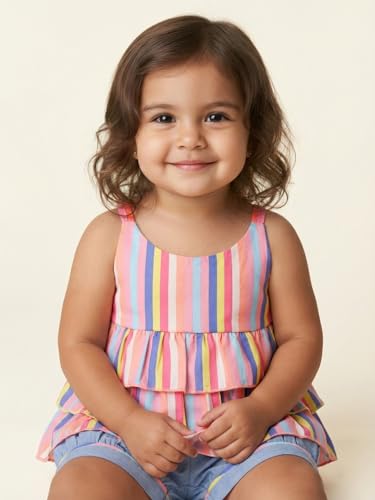 Image of Nautinati Baby Girls Printed Strappy Tiered Top with Shorts Clothing Set | Age 0-3 Years