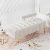 Nolohoo Modern Bench for Bedroom, 52.2' Channel Tufted End of Bed Bench, Ottoman Bench Small Window Entryway Footrest Bench with Adjustable Back for Living Room, Beige White, Velvet