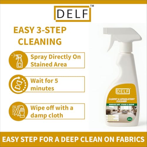 Image of Delf Carpet & Upholstery Cleaner Spray - 450ml | Carpet Cleaner, Sofa Cleaner & Fabric Stain Remover for Rugs, Upholstery | Car Seats, Cushions & Mattresses