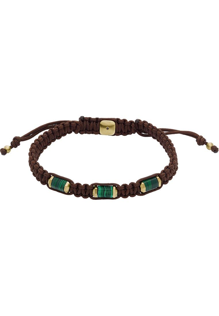 FossilHombre Bracelet, Pulsera de acero y piel con cierre corredizo