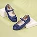 PANDANINJIA Girls Dress Shoes Flower Girl Mary Jane Flats Wedding Party School Shoes for Toddler Little Kid Big Kid (Navy Pu, 6 M US Big Kid)