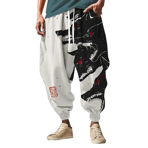 Men's Hip Hop Harem Pants Joggers Drawstring Elastic Waist Cotton Cropped Trousers Wide Leg Oversized Comfoy