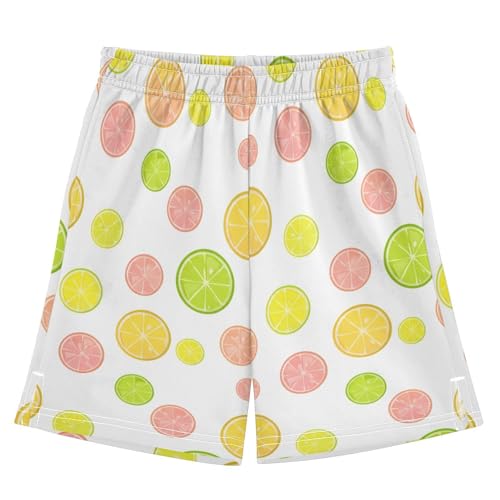 Slices of Oranges Athletic Shorts with Zipper Pockets, Youth Boys Athletic Running Shorts for Summer